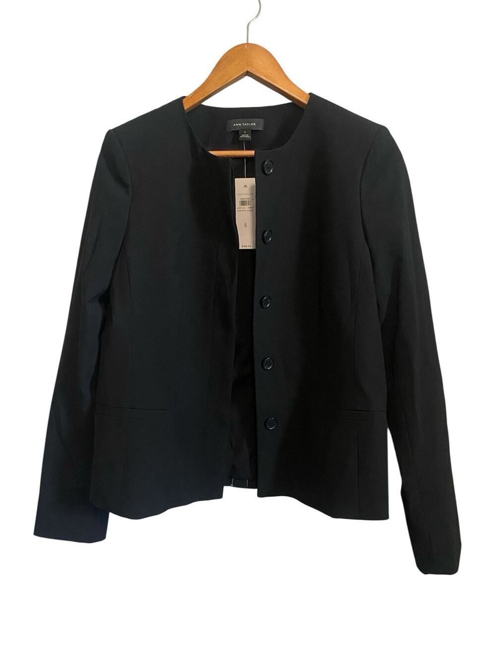 Ann Taylor Black Collarless Blazer Sz 6 NWT Minimalist Preppy Career Officewear